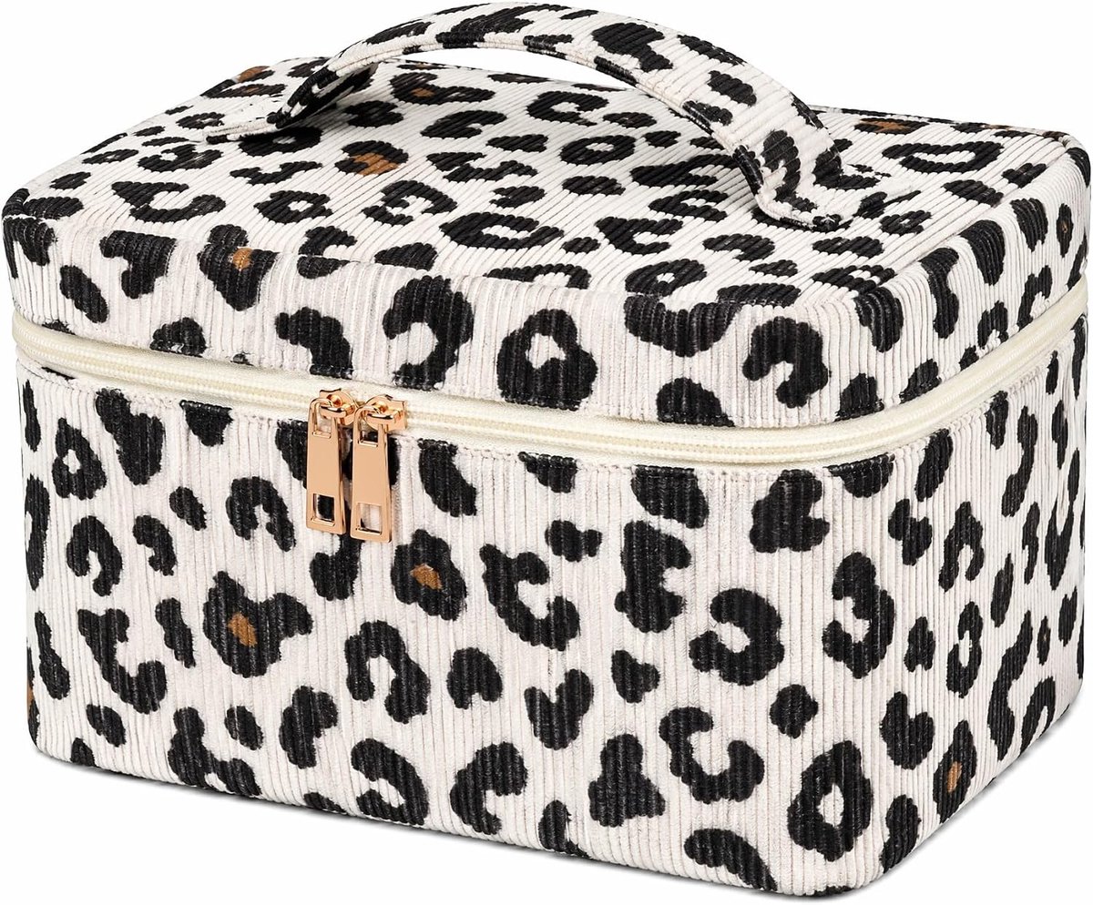 Cosmeticatas voor dames, grote capaciteit, make-uptas, geribbeld fluweel, draagbare cosmetica-organizer voor meisjes - ShopVlot