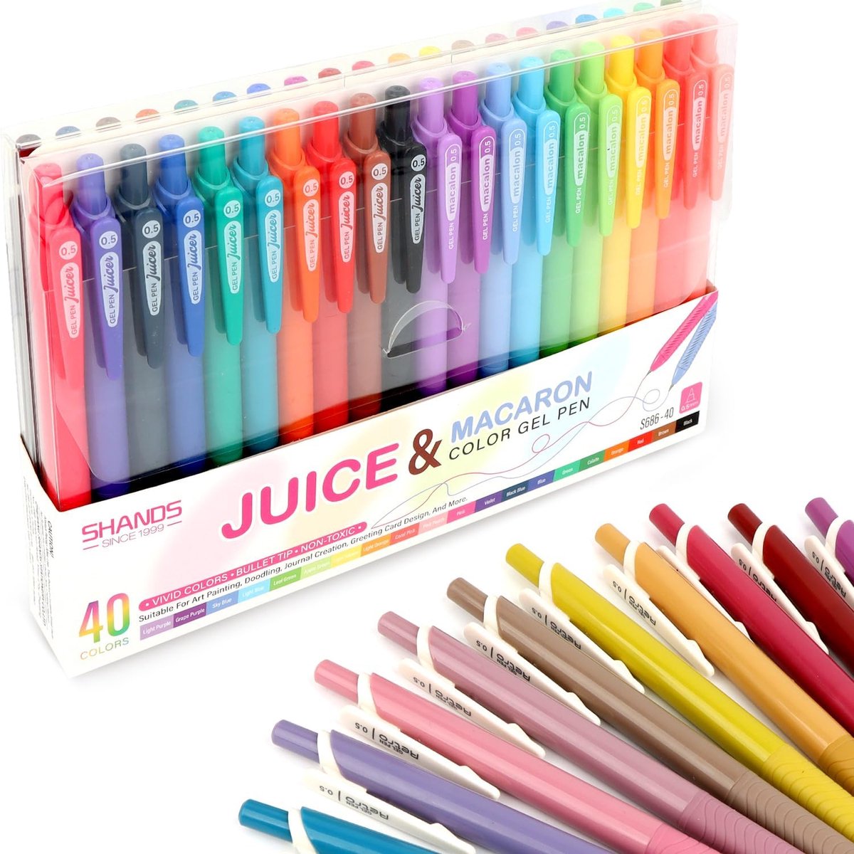 Ballpoint Pen, Fine Nib, 40-Piece Retractable Ballpoint Pen (Tip 0.5mm), 40 Colours, Unsurpassed Liquid for - ShopVlot