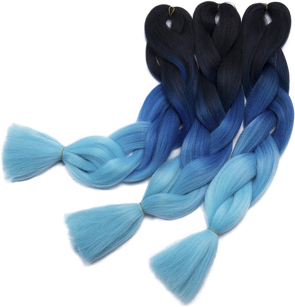 Hair Extension Crochet Braiding Extensions Braids Hair Synthetic 1PCS 24" Black to Dark Blue to Light Blue - ShopVlot