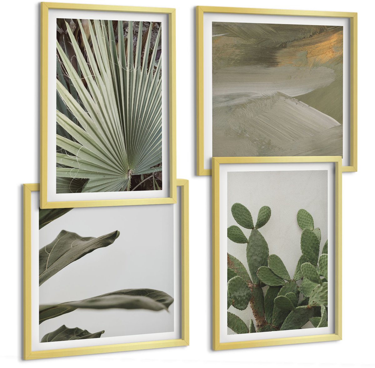TULUP 4-Delige Schilderij Set - Bladeren van tropische planten in pastelkleuren - 40 x 40 cm en 40 x 60 cm - Moderne Wanddecoratie - Woonkamer - Interieur Decoratie Gouden lijst