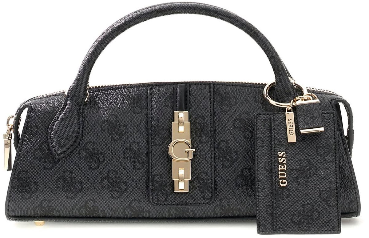 GUESS handtas schoudertas Yvonne Logo Mini Satchel Coal Logo donkergrijs