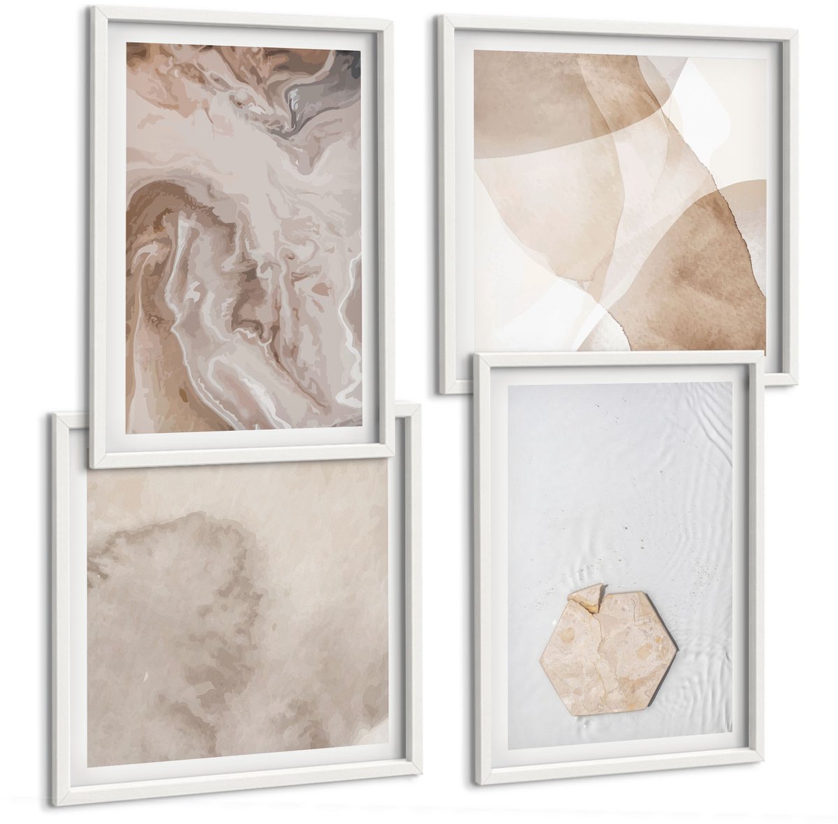 Tulup 4-Delige Schilderij Set - Abstracte vormgeving geïnspireerd door de natuur. - 40x40 en 40x60 - Muurdecoratie - Wanddecoratie - Slaapkamer - Interieur Decoratie