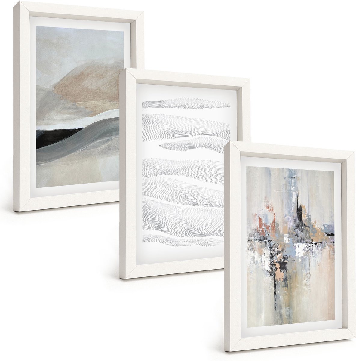 Tulup 3-Delige Schilderij Set - Abstracte patronen in neutrale aardetinten - 20x30 - Decoratieve Schilderijen - Woonkamer - Interieur