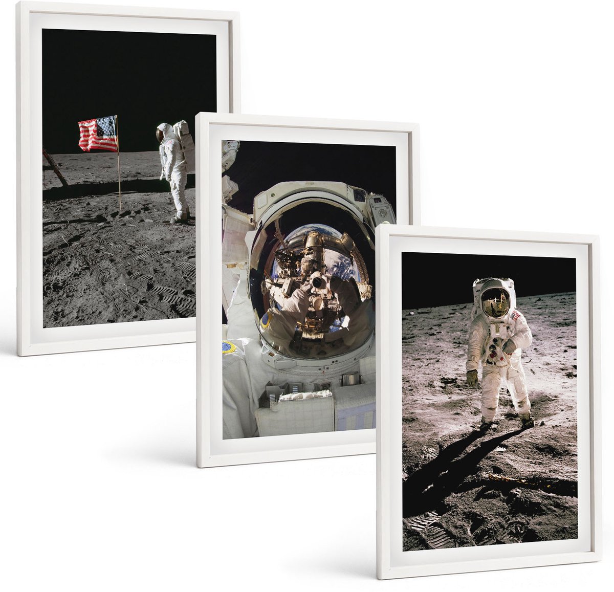 Tulup 3-Delige Schilderij Set - Foto's van astronauten die op de maan landen - 40x60 - Stijlvolle Muurdecoratie - Slaapkamer - Wanddecoratie