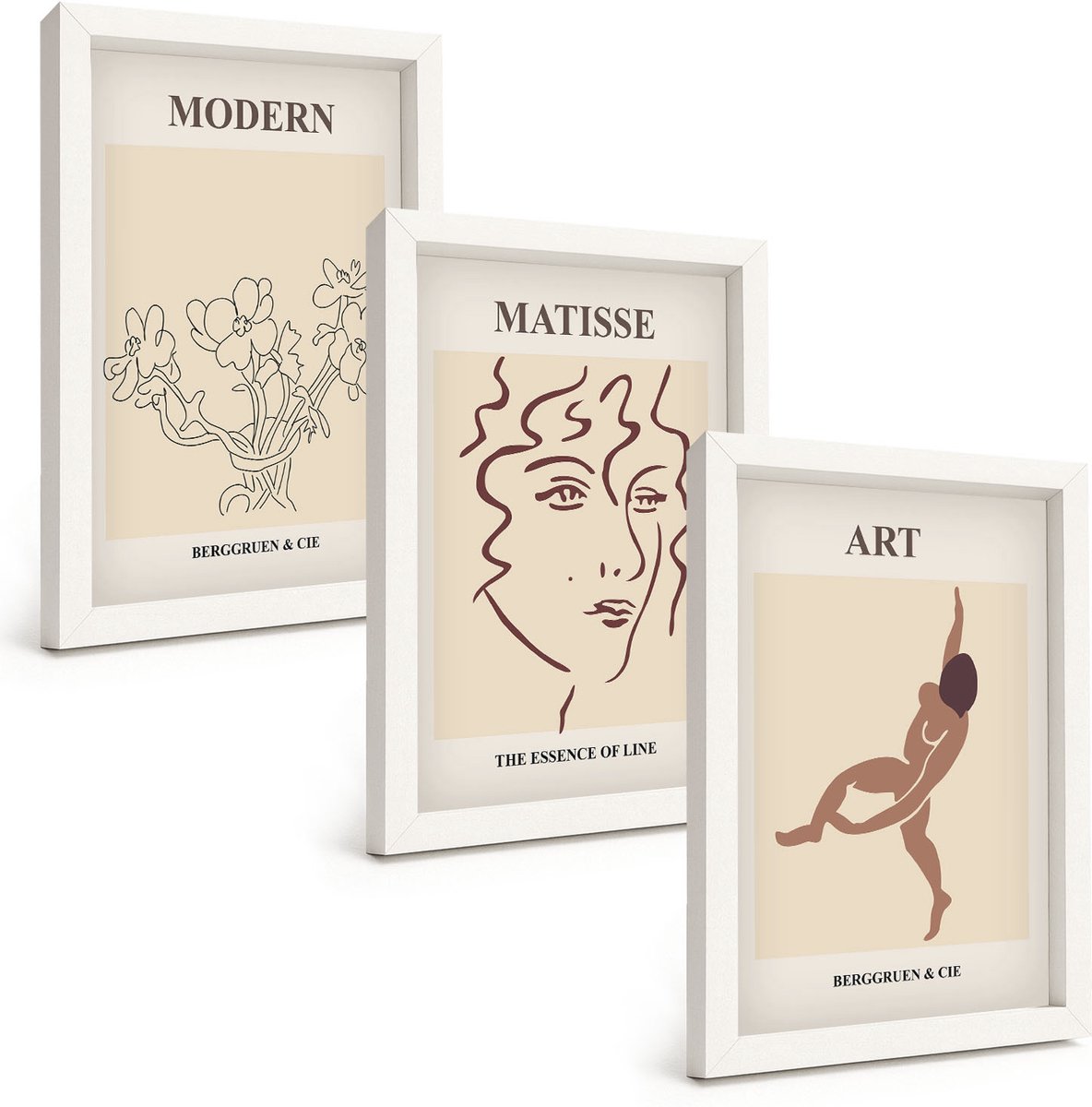 Tulup 3-Delige Schilderij Set - Stijlvolle afbeeldingen met bloemen, gezichten en mensfiguren. - 20x30 - Decoratieve Muurdecoratie - Slaapkamer - Wanddecoratie