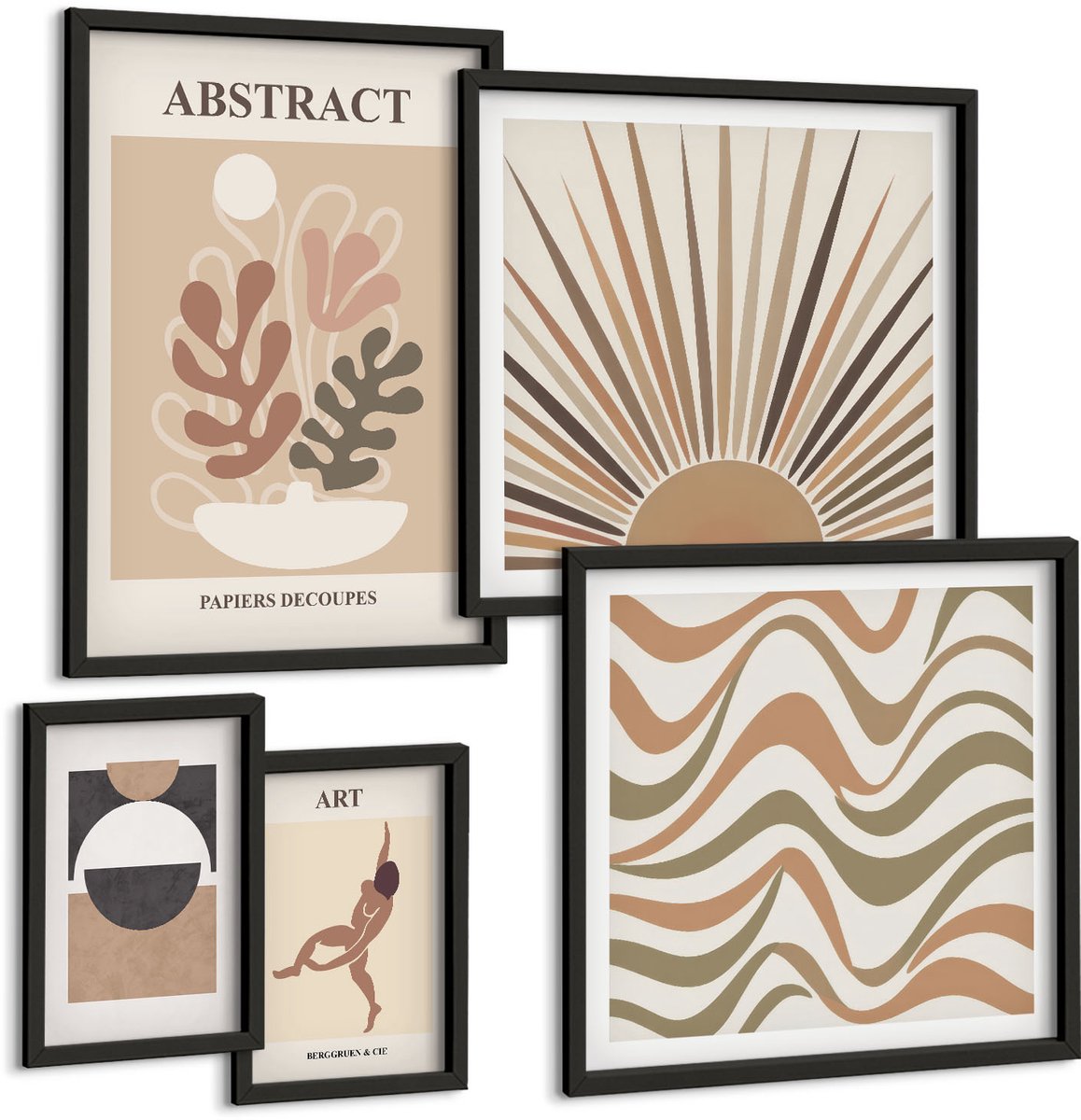 Tulup 4-Delige Schilderij Set - Stijlvolle abstracties met plantmotieven en -vormen. - 50 x 50 cm, 20 x 30 cm en 40 x 60 cm - Muurdecoratie - Wanddecoratie - Hal