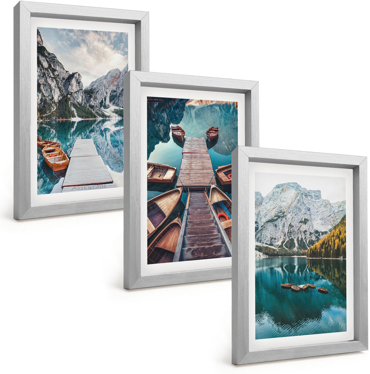 Tulup 4-Delige Schilderij Set - Meer met houten steigers en bergen - 20 x 30 cm - Decoratieve Muurdecoratie - Slaapkamer - Moderne Wanddecoratie