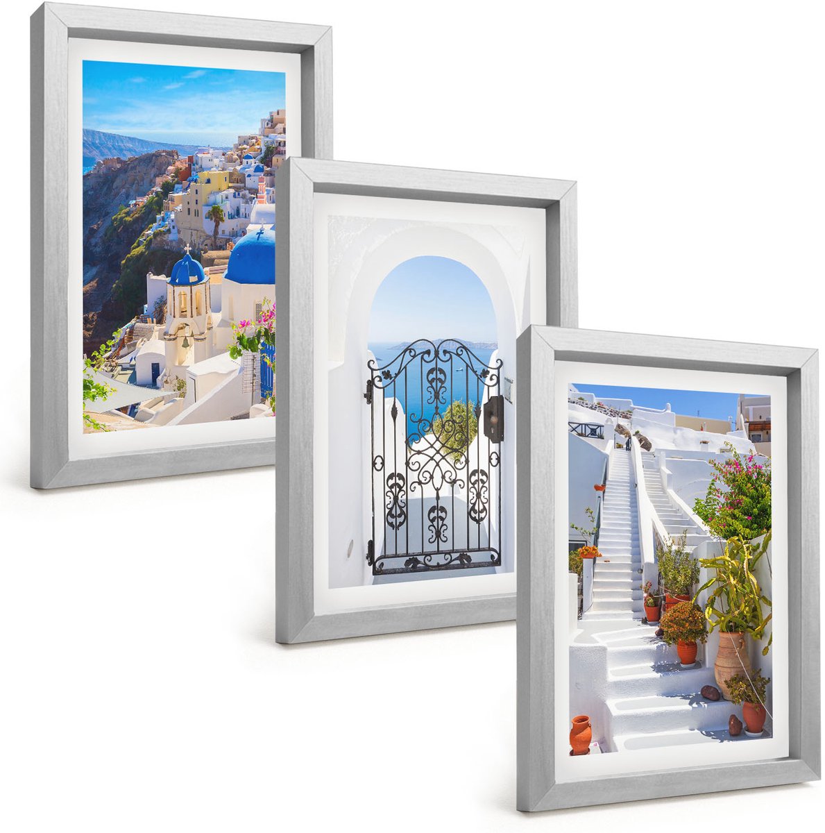 Tulup 4-Delige Schilderij Set - Uitzichten op Santorini en de Griekse architectuur van de stad Oia. - 20 x 30 cm - Muurdecoratie - Wanddecoratie - Slaapkamer - Woonkamer Decoratie