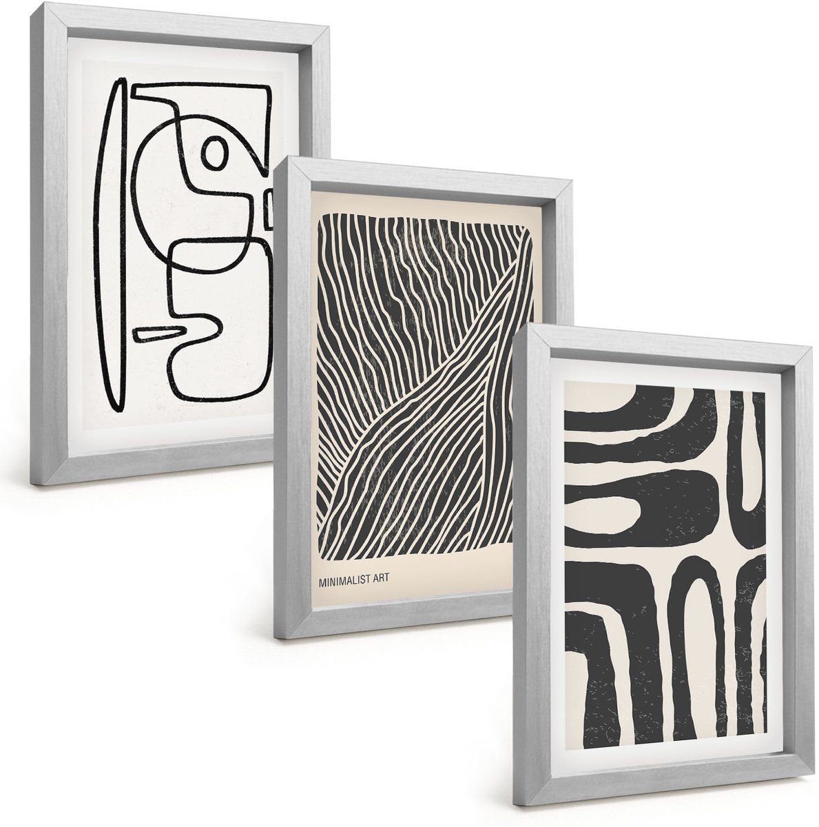 Tulup 4-Delige Schilderij Set - Abstracte patronen met lijnen en texturen op een lichte achtergrond. - 20 x 30 cm - Moderne Wanddecoratie - Slaapkamer