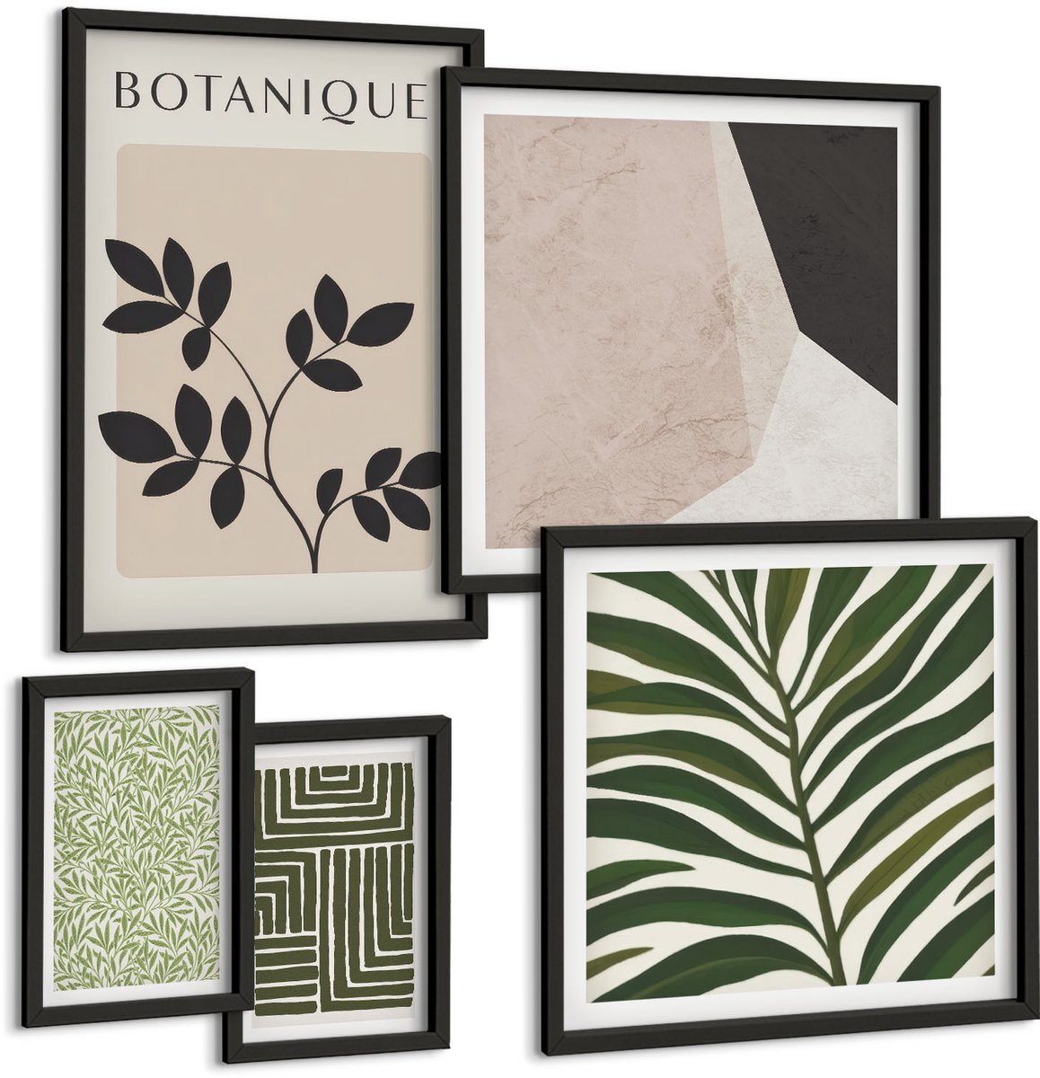 Tulup 4-Delige Schilderij Set - Planteninspiratie in een moderne en minimalistische stijl - 50 x 50 cm, 20 x 30 cm en 40 x 60 cm - Stijlvolle Muurdecoratie - Slaapkamer - Wanddecoratie
