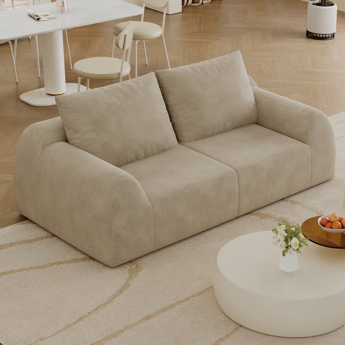 OKWISH Zitbank – 2-Zits Bank 190 Cm – Zachte Chenille Stoffering Zonder Montage – Voor Woonkamer En Slaapkamer – Khaki
