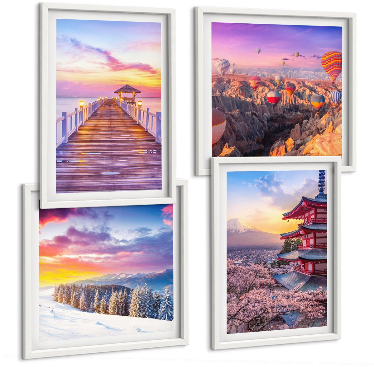 Tulup 4-Delige Schilderij Set - Romantische landschappen met schilderachtige luchten - 40x40 en 40x60 - Decoratieve Schilderijen - Wanddecoratie - Hal