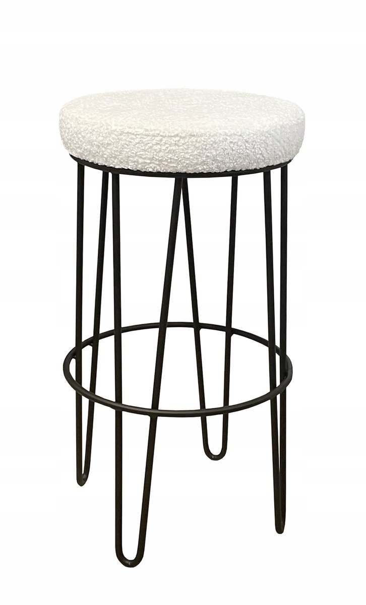 Lage barkruk 66 cm, metalen frame, boucle zitting, mat zwart