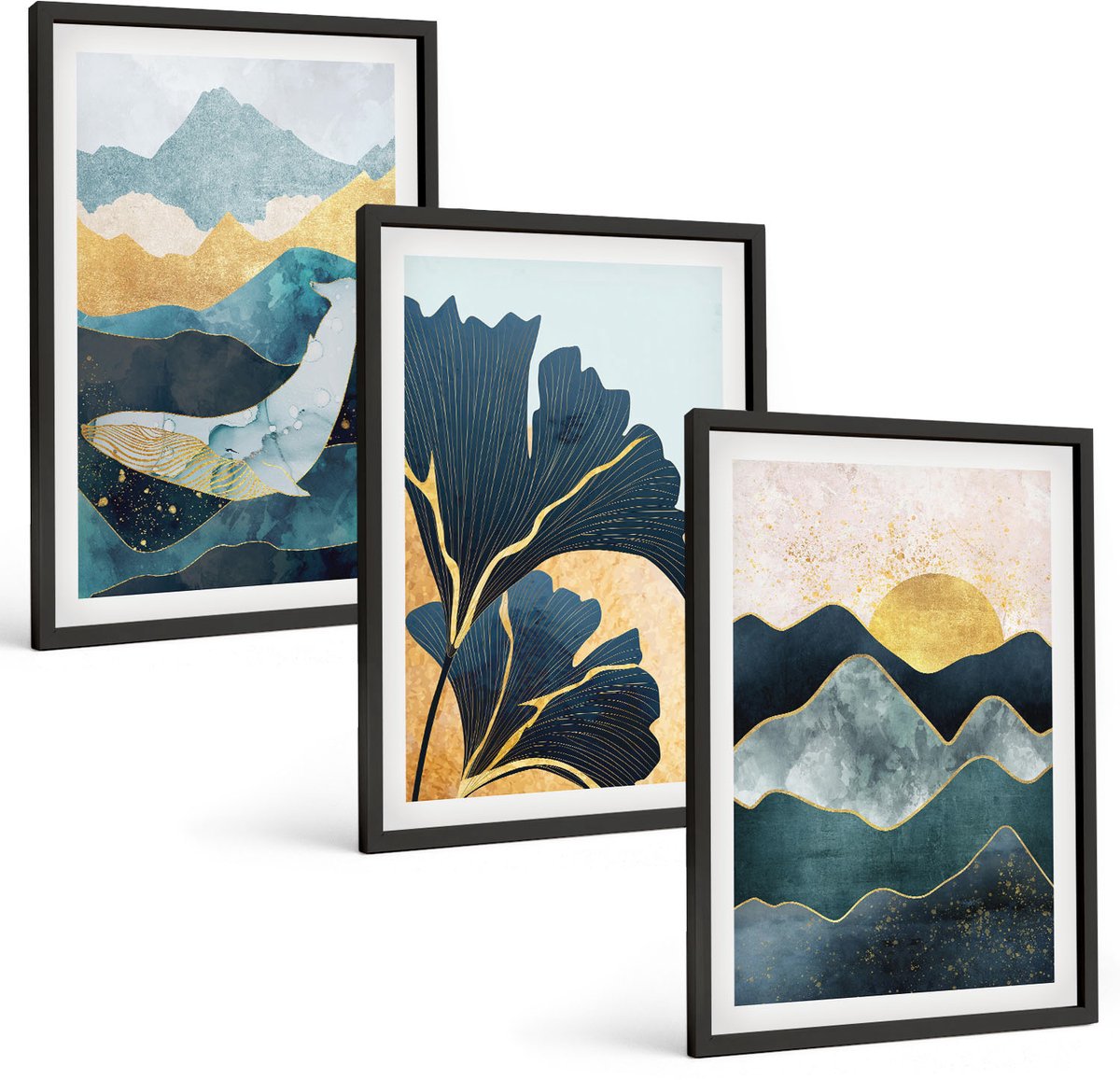 Tulup 4-Delige Schilderij Set - Abstracte esthetische vergezichten met bergen en planten - 40 x 60 cm - Wanddecoratie - Muurdecoratie - Moderne Interieurdecoratie - Stijlvolle Muurdecoratie