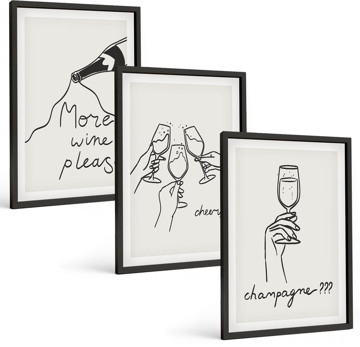 Tulup 4-Delige Schilderij Set - Vrolijke momenten met wijn en champagne - Lijntekening - 40 x 60 cm - Decoratieve Muurdecoratie - Slaapkamer - Stijlvolle Muurdecoratie
