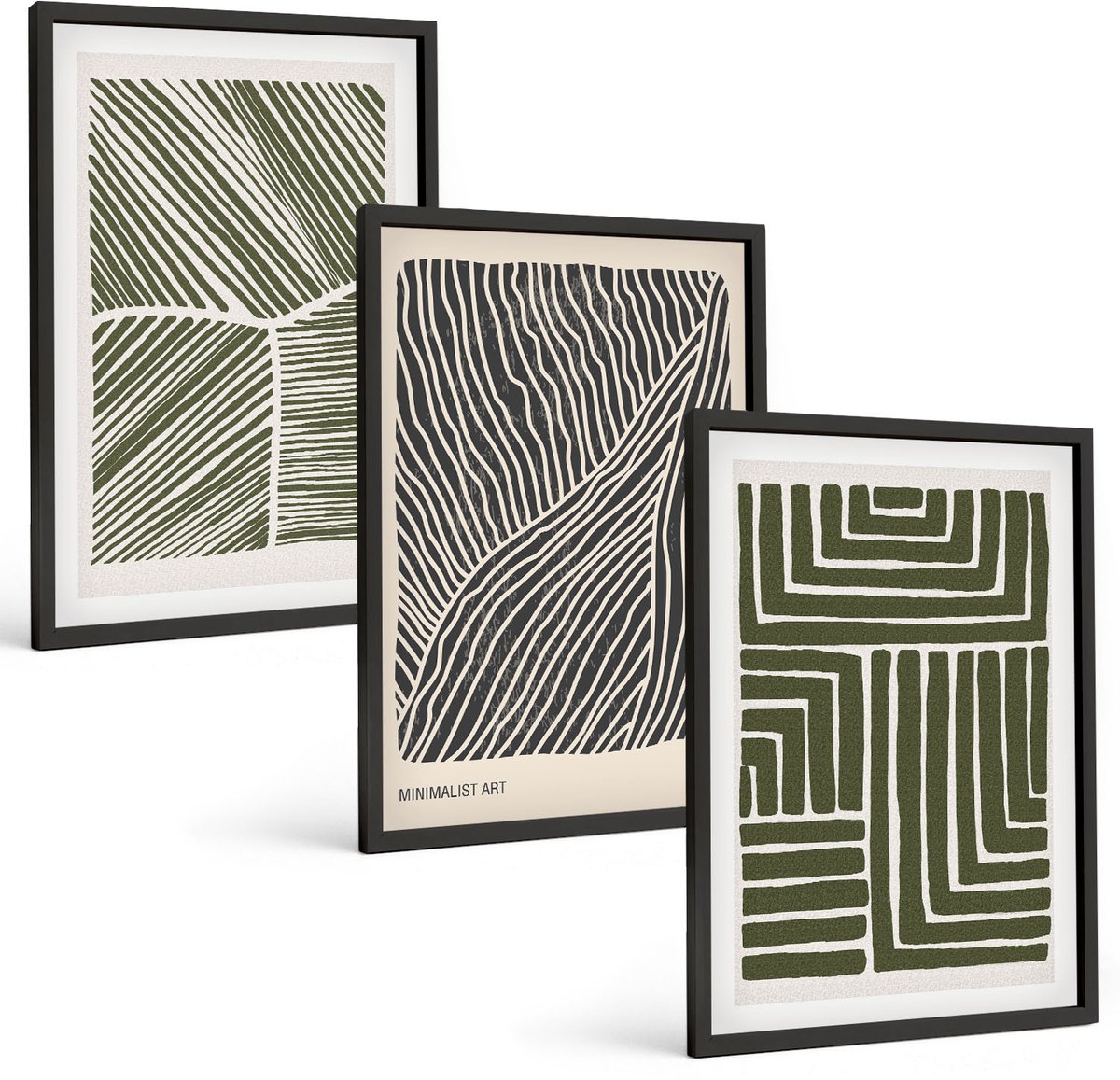 Tulup 4-Delige Schilderij Set - Patronen van lijnen en vormen in groene tinten - 40 x 60 cm - Muurdecoratie - Wanddecoratie - Slaapkamer