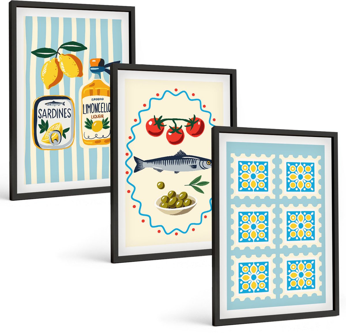Tulup 4-Delige Schilderij Set - Illustraties van keukens in mediterrane stijl - 40 x 60 cm - Stijlvolle Wanddecoratie - Interieur - Moderne Wanddecoratie