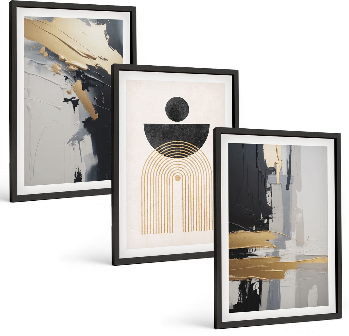 Tulup 4-Delige Schilderij Set - Geometrische abstracte elegante compositie - 40 x 60 cm - Wanddecoratie - Muurdecoratie - Moderne Interieurdecoratie - Moderne Wanddecoratie