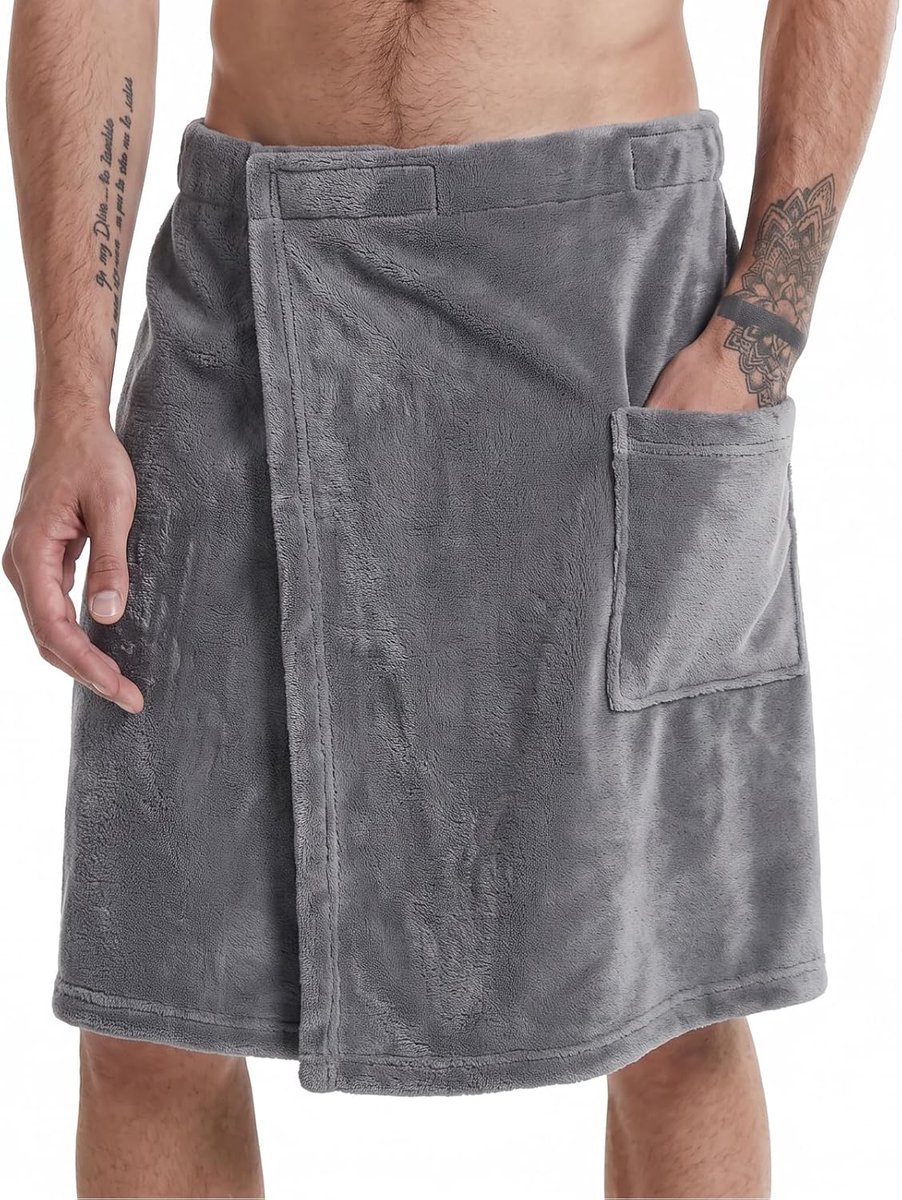 Kilt saunahanddoek voor heren, met zak, grijs, 128 x 55 cm - ShopVlot