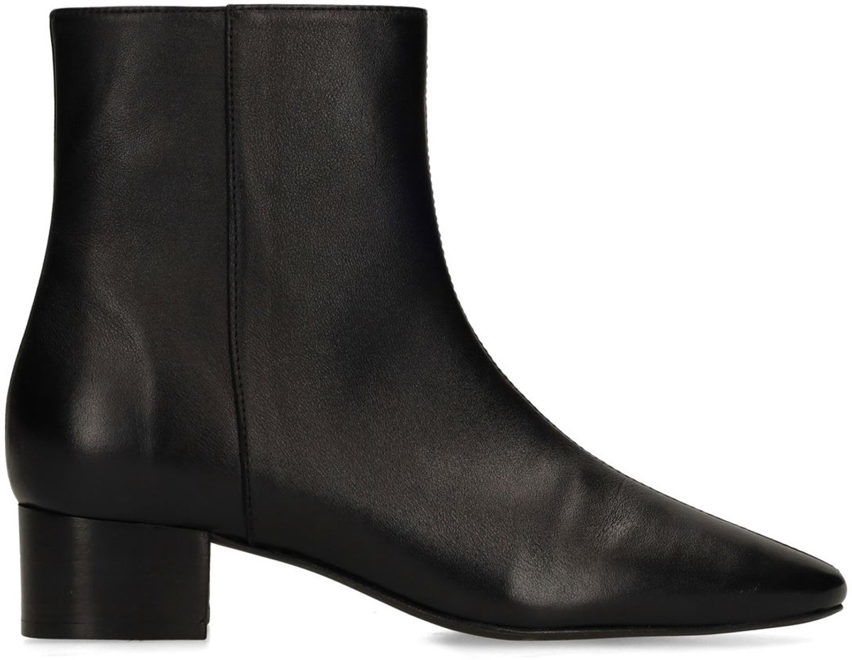 Manfield - Dames - Zwarte leren enkellaarsjes met hak - Maat 41