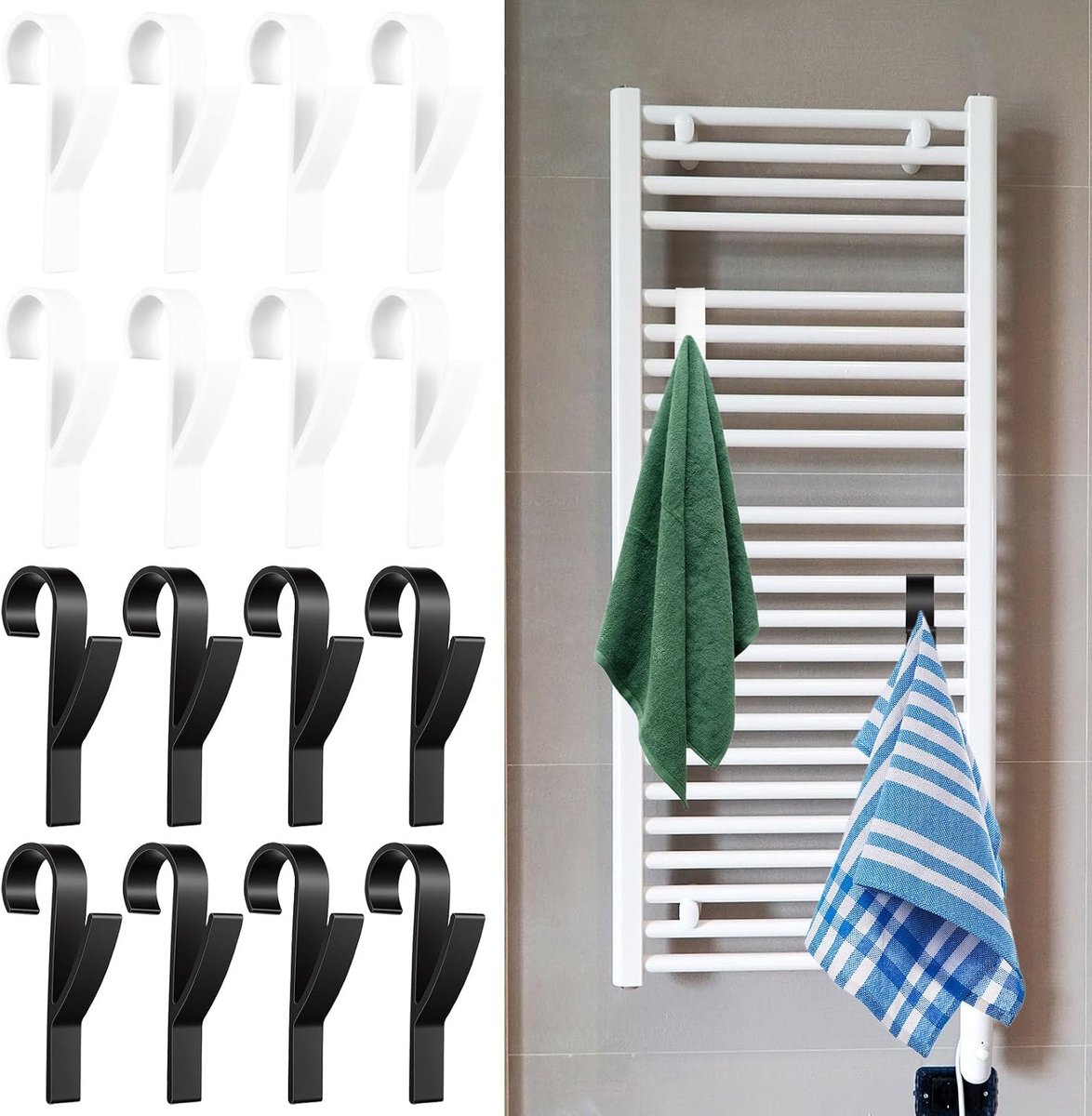 16 stuks handdoekhouders radiator, haken voor handdoekradiator, radiatorhaken voor ronde radiatoren, badkamerhaken - ShopVlot