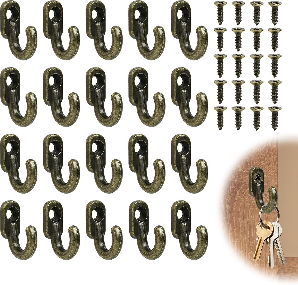 Small Hooks for Screwing Bronze 20 Pieces Screw Hooks Small Mini Hooks for Screwing Decorative Hooks Wall Hooks for - ShopVlot