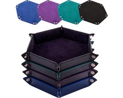 SIQUK 4 Pcs Dice Tray Hexagon Dice Rollade Folding PU Leather Velvet Dice Tray for RPG DND and Other Dice Game (Black - ShopVlot
