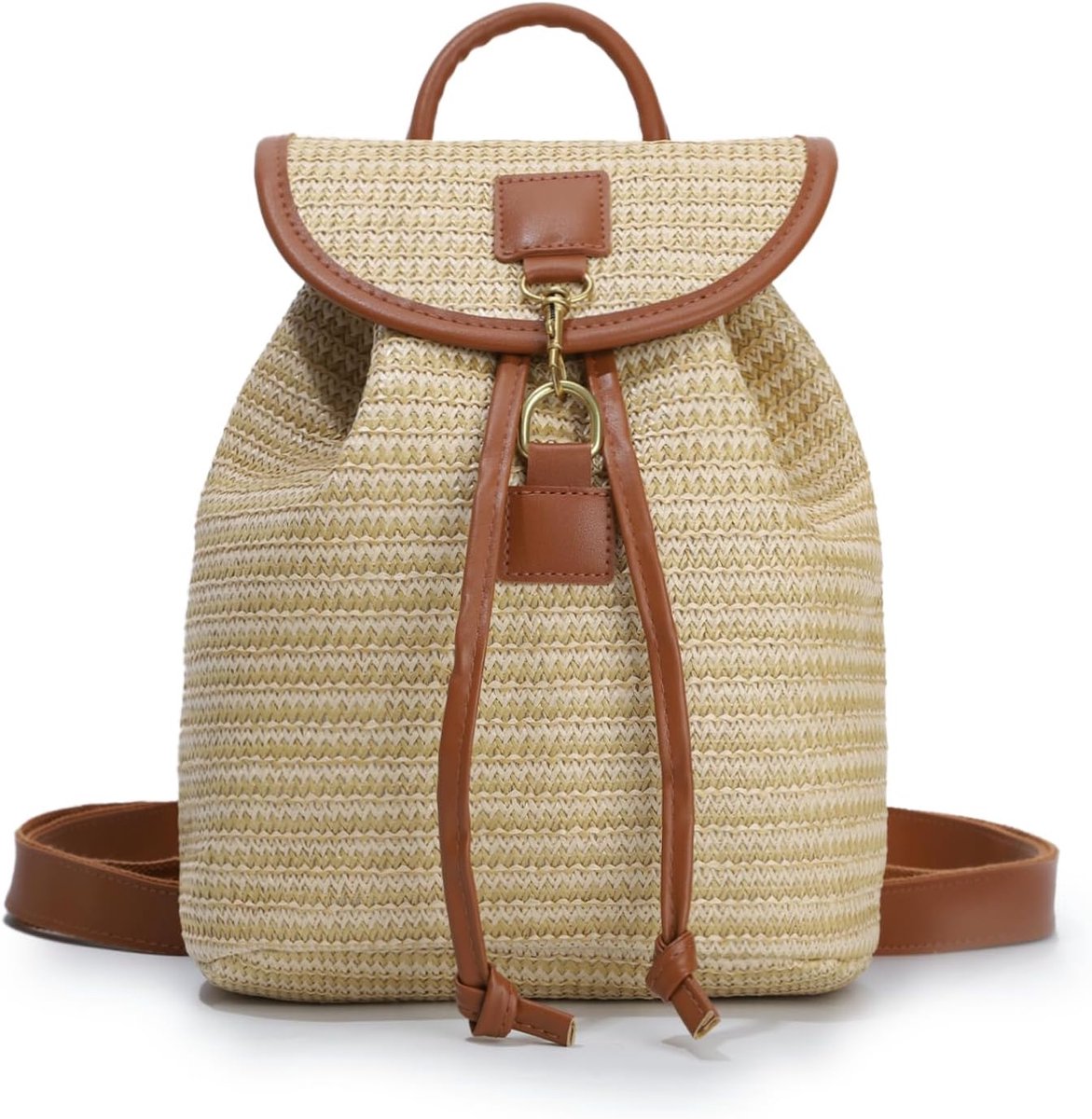 Strorugzak stof dames mode dagrugzak reizen strand vakantie zomer tas, Bruin, 32 x 13 x 28 cm, Casual - ShopVlot