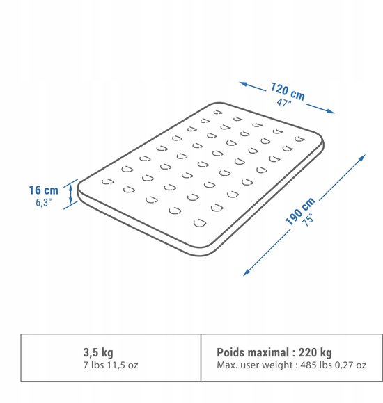 Tweepersoons Kampeerluchtbed 190x120x16 cm - Comfortabel & Snel Opgeblazen — afbeelding 5