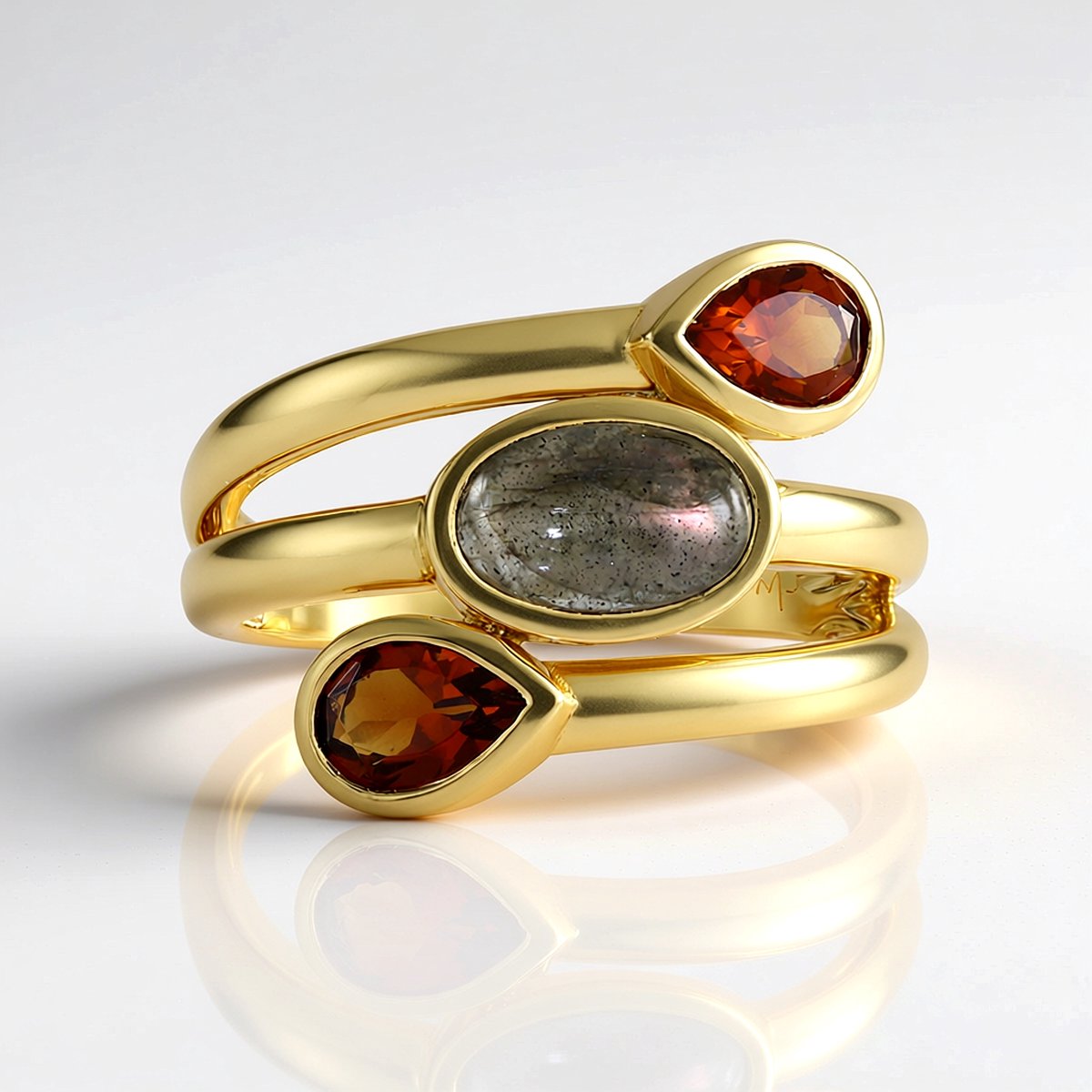 Cavill - Elegante 18K Vergulde 925 Sterlingzilver Ring - Labradoriet 1,17 ct & Madeira Citrien 0,81 ct - Bezelzetting - Dames Sieraad