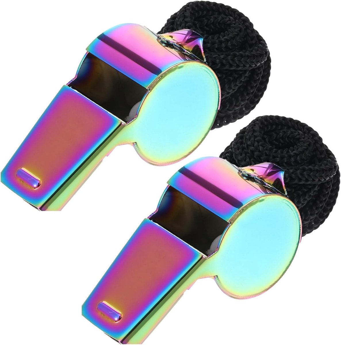 Molain 2 Pieces Colorful Referee Whistle, Stainless Steel Whistle with Cord, Sports Whistle for School Sports - ShopVlot