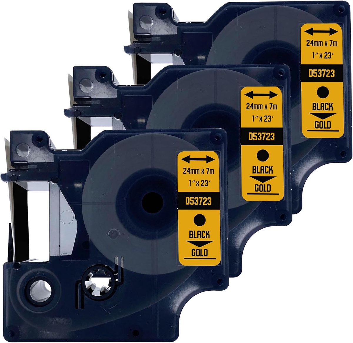 Label tape 24mm - zwart op goud - permanente hechting - geschikt voor Dymo - ShopVlot