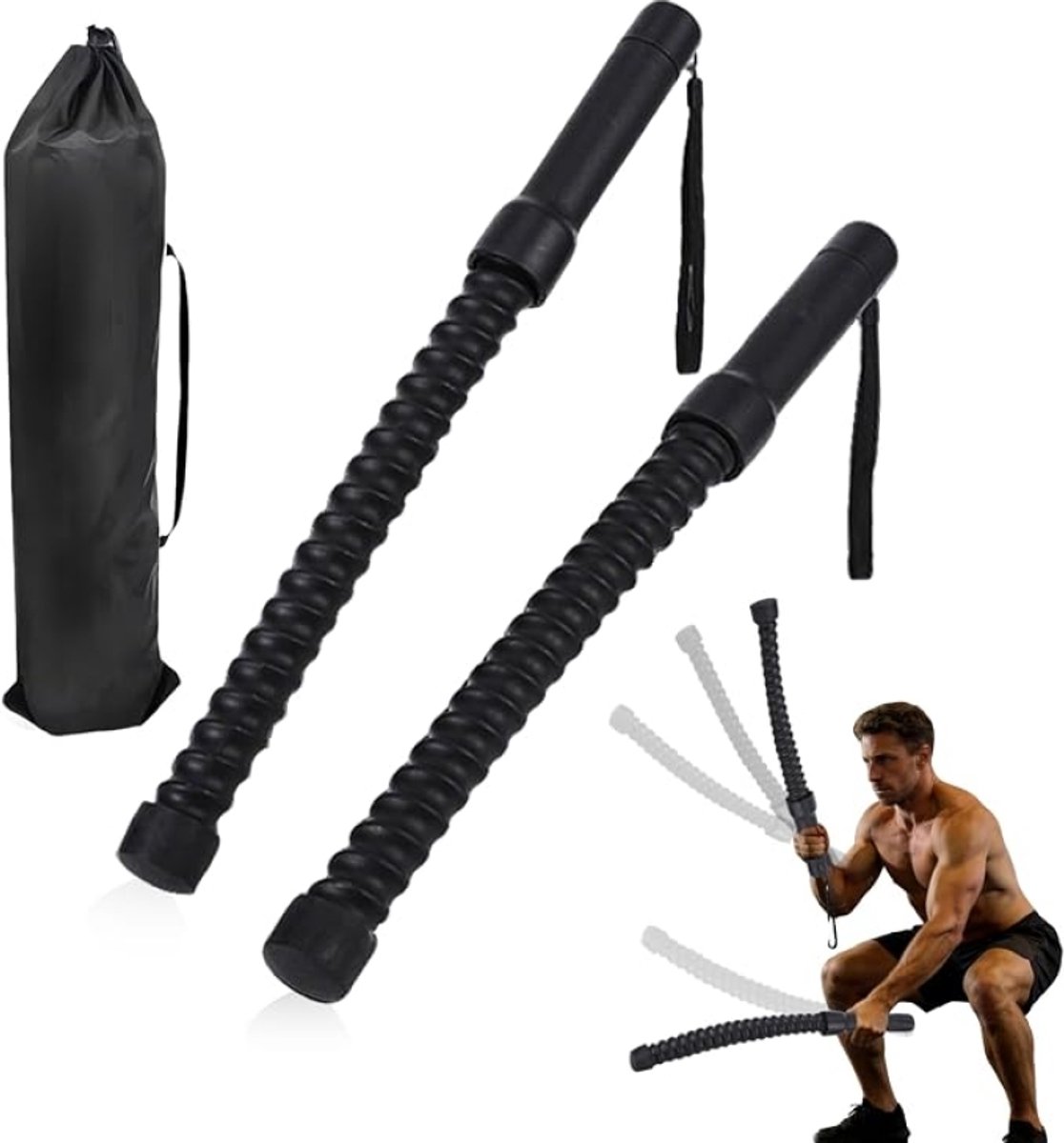 2 stuks Battle Rope, draagbaar fitnesstouw, trainingstouwen met opbergtas, Cordless Battle Ropes voor thuisgymnastiek, cardio, kracht en spieren
