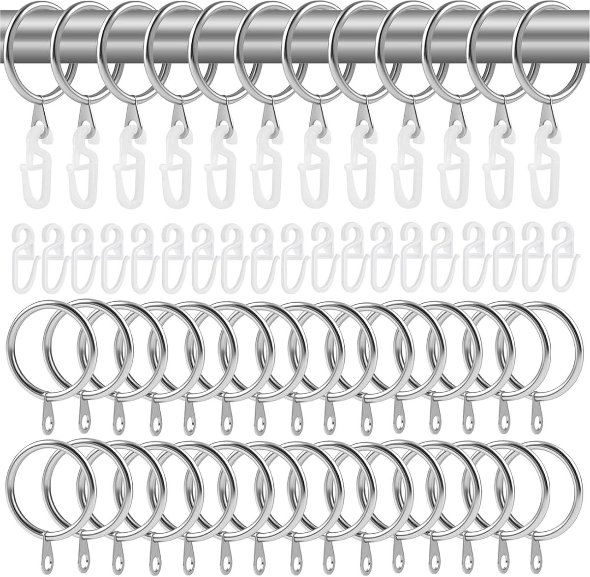 Gordijnringen 30 mm - metalen haken - zilver - voor geluidsloze gordijnen - ShopVlot