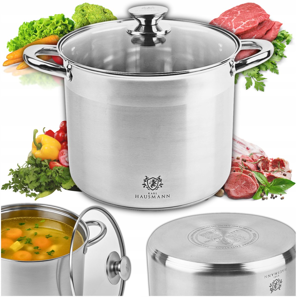 Karl Hausmann Grote Soeppan 11,1L - RVS, Inductie, Gas, Met Deksel