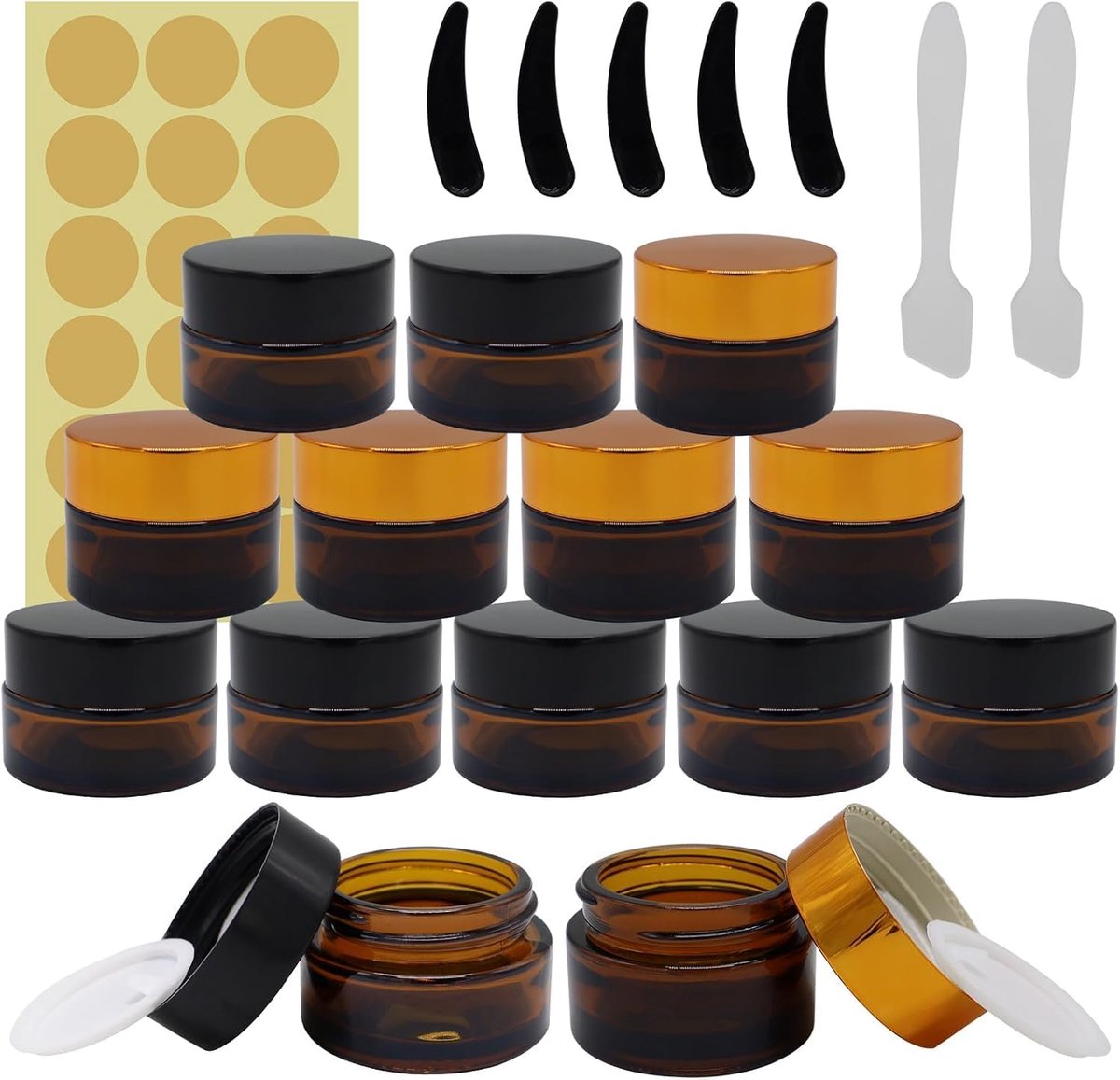 Cosmetische potjes 14pcs 15ml-20ml - Amber glas - Lege containers - Ideaal voor reizen - ShopVlot