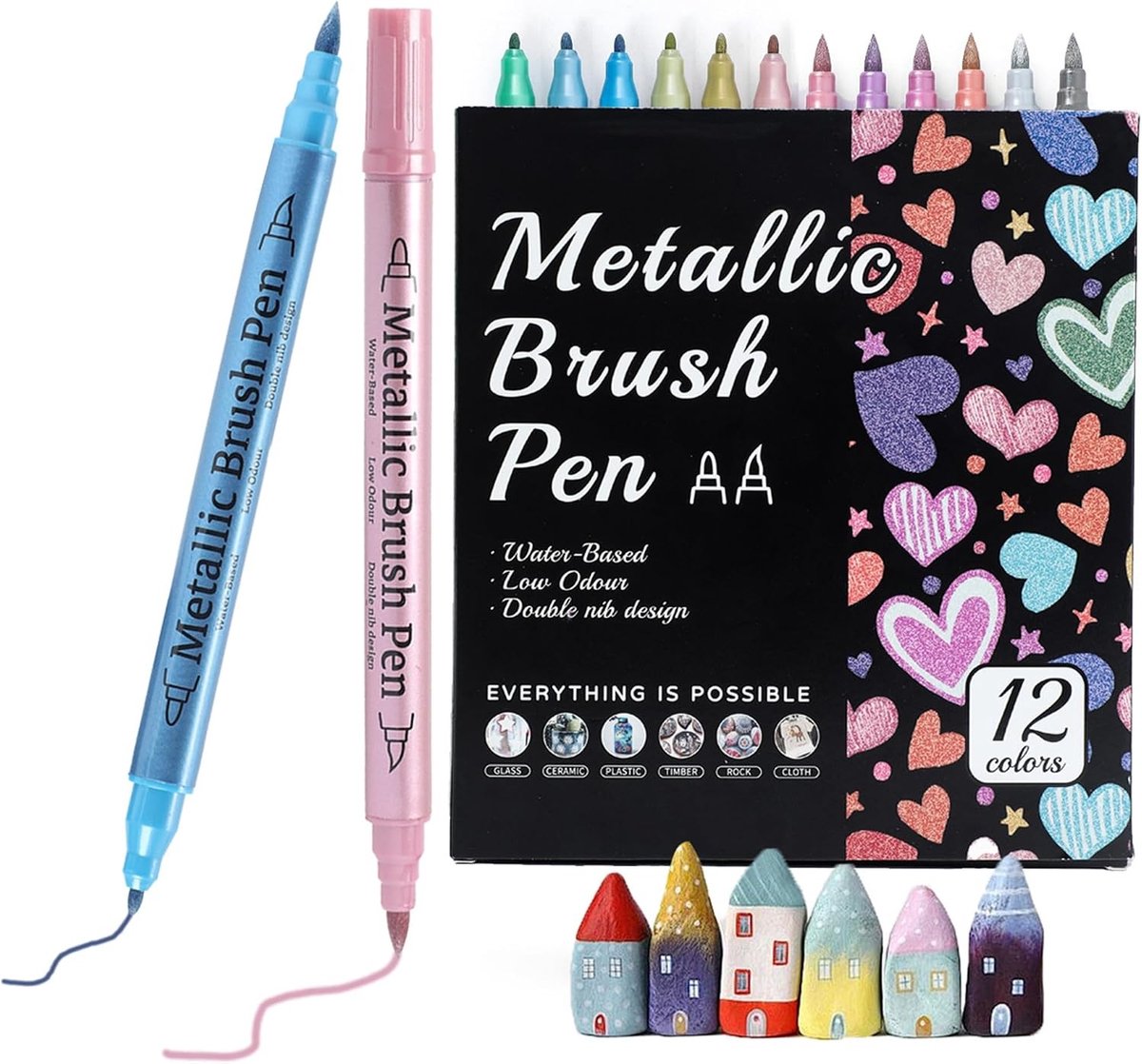 Metalen Glitterstiften Set - Goud - 12 Stuks - Dubbele Punt voor Creatieve Projecten - Voor Scrapbooking en Schilderen