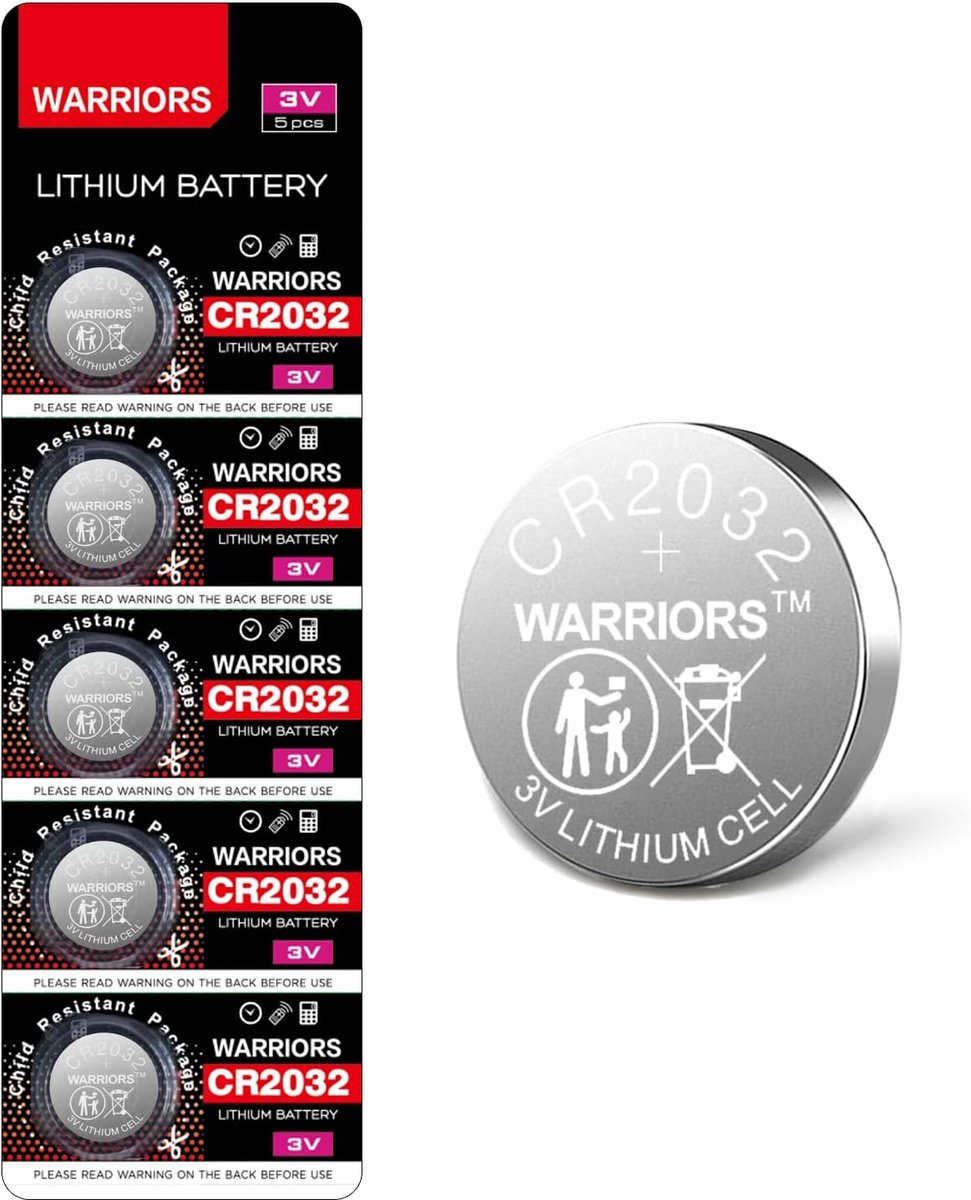 Warriors 5X CR2032 2032 Batterijen Batteries 3V Lithium Knoopcel, Kindveilige verpakking, voor elektronische - ShopVlot