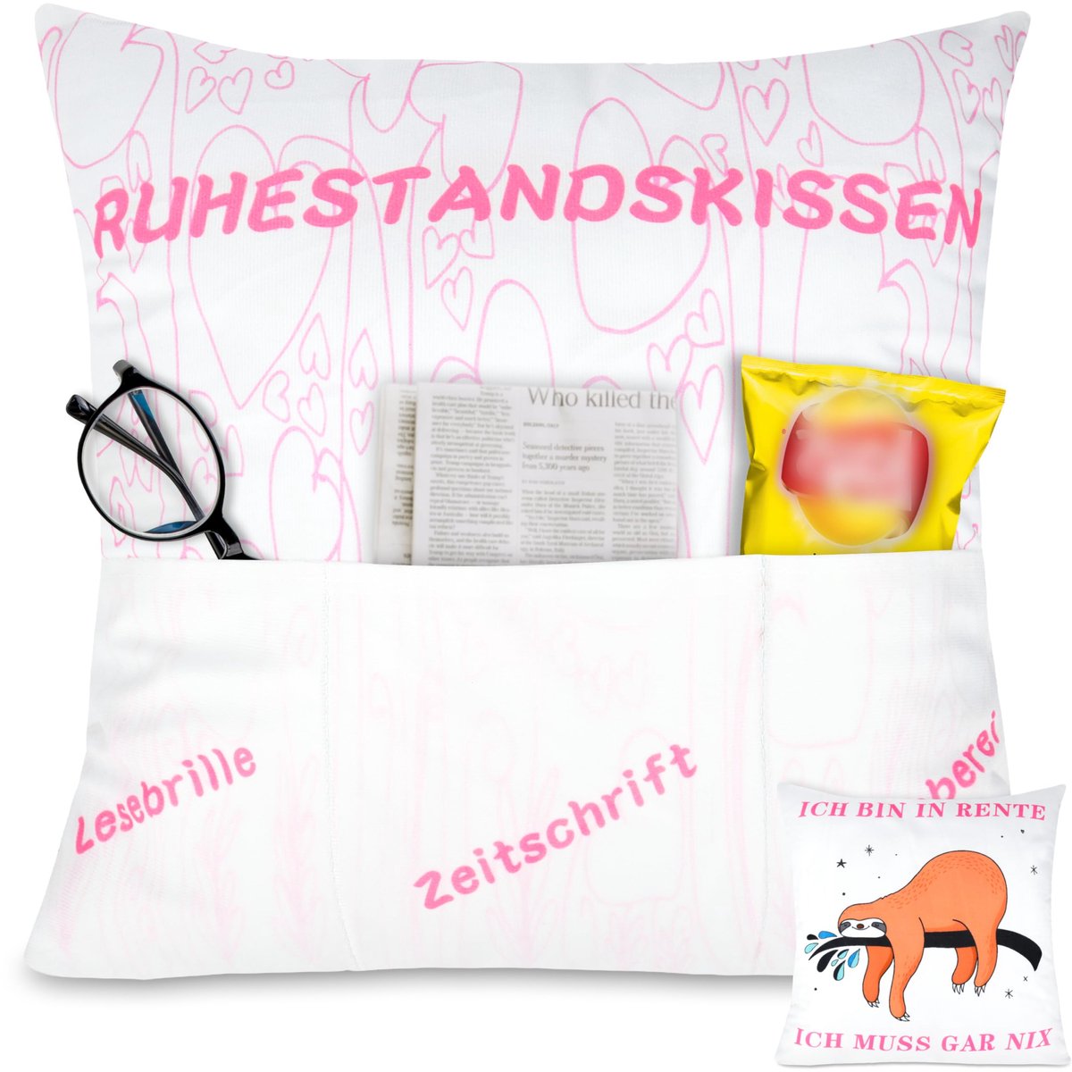 Ruhestandskussen 45x45 cm met 3 opbergzakken en dubbele bedrukking