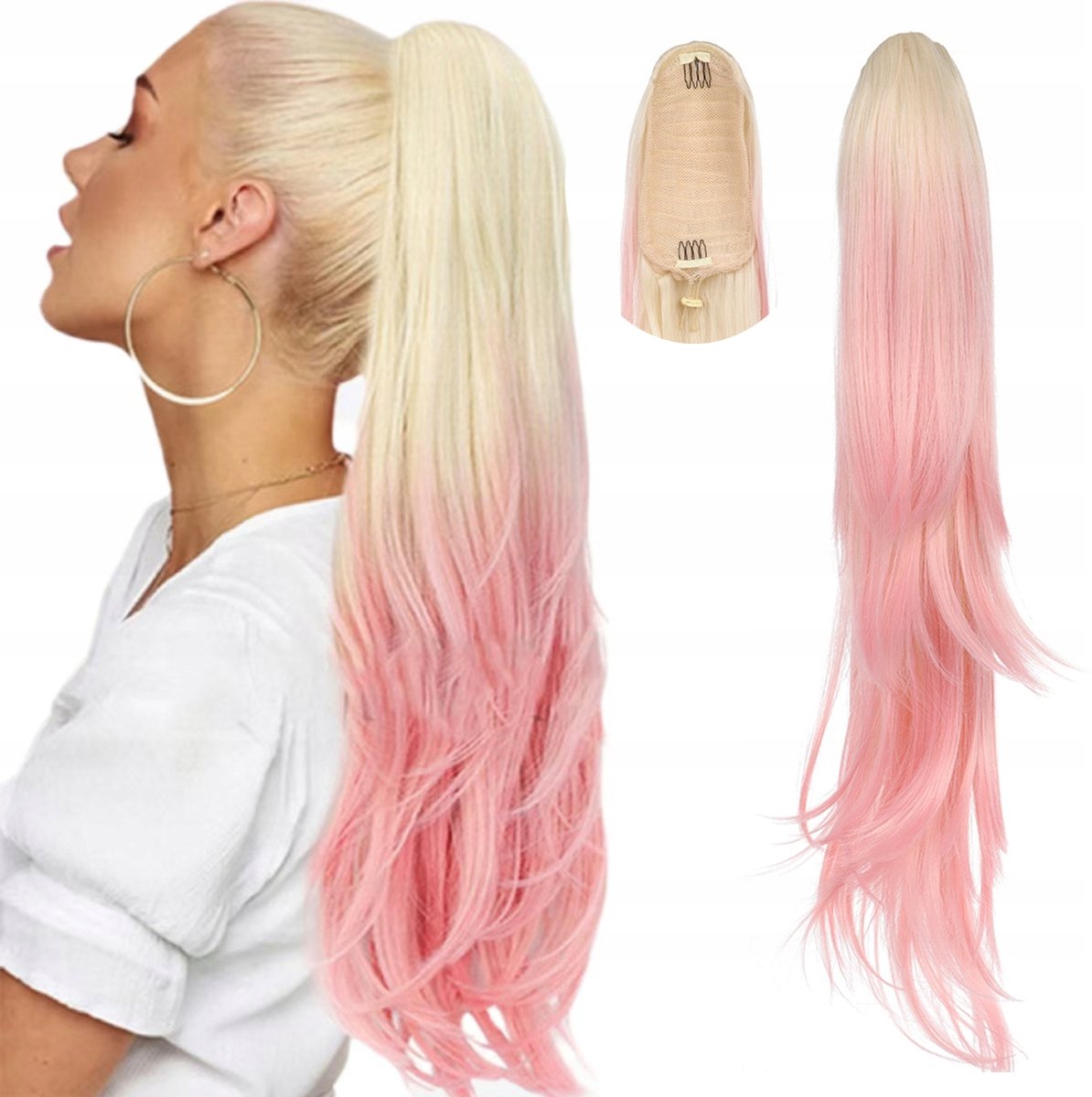 Merkloos Ombre Krullende Haarverlenging Clip-in Paardenstaart 60cm