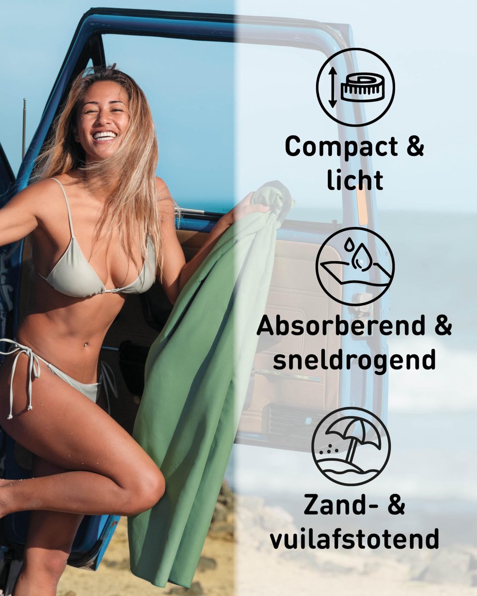 Microvezel handdoeken 70x140cm - ultralicht en sneldrogend - perfect voor sport en reizen - olijfgroen - ShopVlot