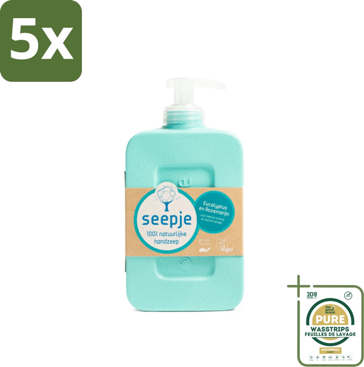 5 x Seepje - Handzeep - Eucalyptus met Rozemarijn - 300 ml - Antiseptische Geur - Grootverpakking - Handzeep Eucalyptus - Handzeep Rozemarijn - Natuurlijke Handzeep - Antiseptische Handzeep - Handwas
