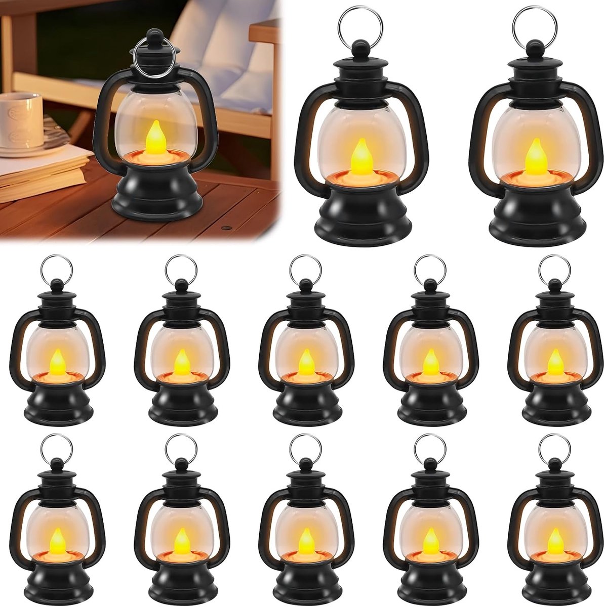 12 stuks mini-lantaarns LED: lantaarn zwart Halloween decoratie, lantaarn kind St Martin, mini kerstdecoratie lantaarn - ShopVlot