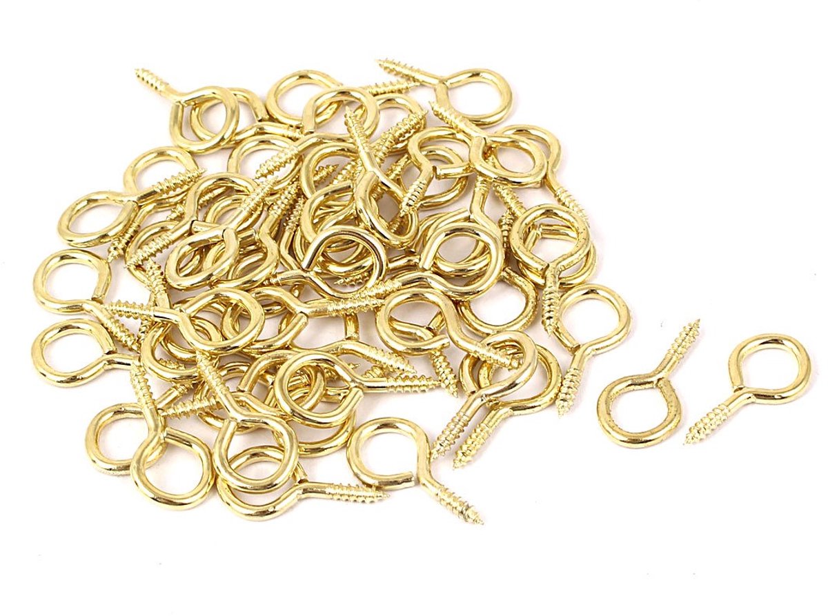 Sourcingmap 0.06"x 0.87" Screw Eye Hooks Self Tapping Screws Screw-in Hanger Eye Shape Hooks Golden 50pcs - ShopVlot