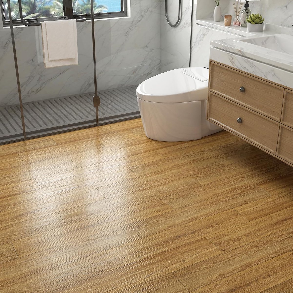 Decotalk PVC Floor, Self-Adhesive, Wood, Brown, Living Room, 90 x 15 cm, 35 Pieces, Tiles Self-Adhesive Floor, Wood - ShopVlot