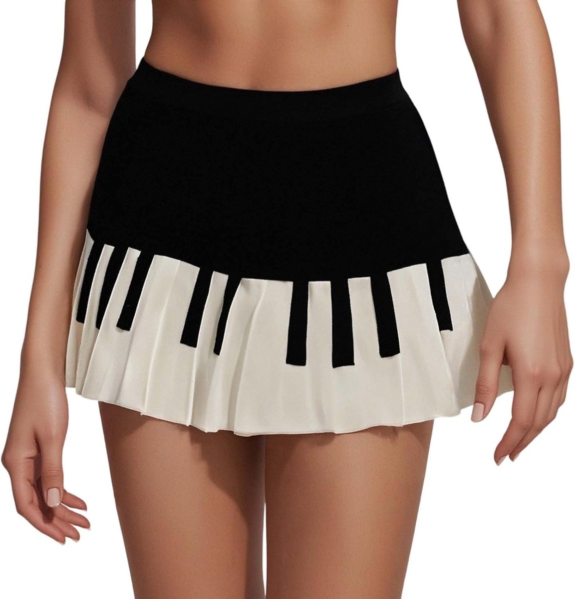 Summer Dress Women's Dress Skirt Women's Black White Piano Pleated Skirt High Waist Slim Fit Flared Midi Skirt for - ShopVlot