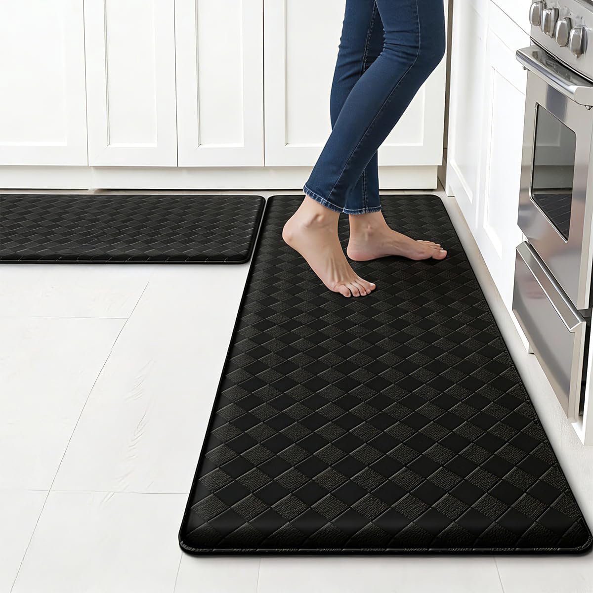 Kitchen Runner, 2 Pieces, Washable, Non-Slip, PVC Material, Oil-proof and Waterproof, Rubber Backing, Kitchen Mat for - ShopVlot