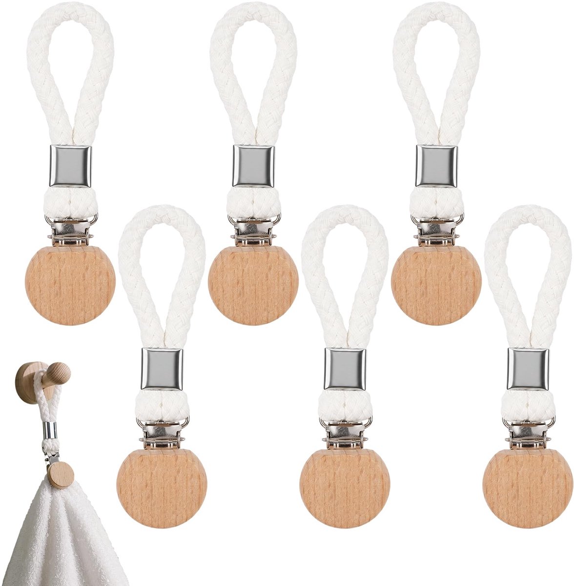 6 Stuks Handdoekclips om Op te Hangen, Nähfrei-ophanghaken voor Textiel - ShopVlot