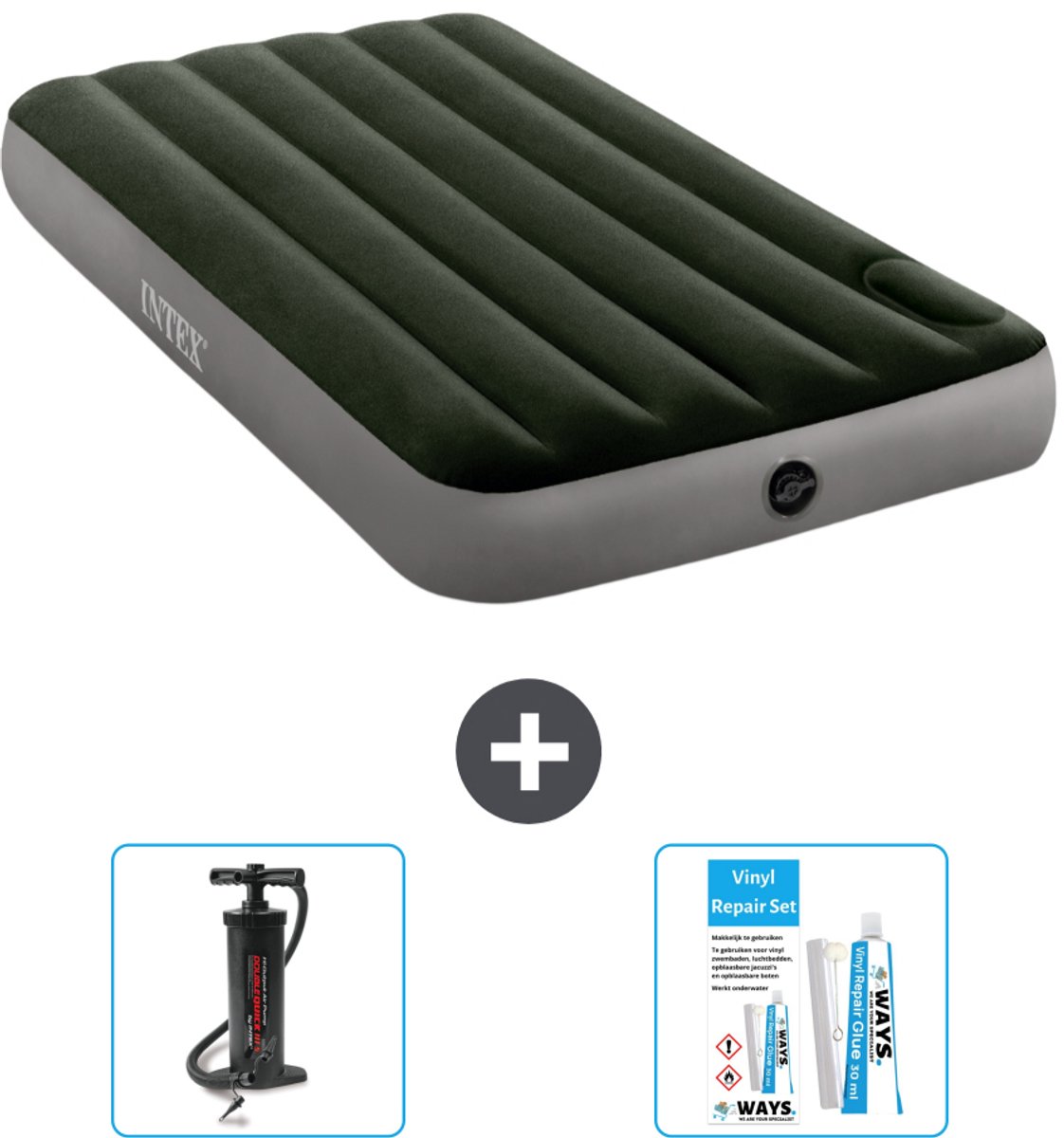 Intex Luchtbed - 1-Persoons - 99 x 191 x 25 cm - Groen - Pomp en Reparatieset