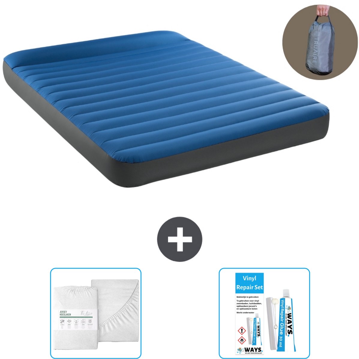 Intex Luchtbed - 2-Persoons - 152 x 203 x 22 cm - Blauw - Inclusief pomp - Accessoires CB16